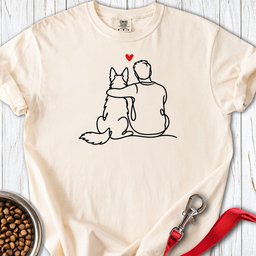 Man With German Shepherd Line Art Premium Tee Gift For Dog Lover