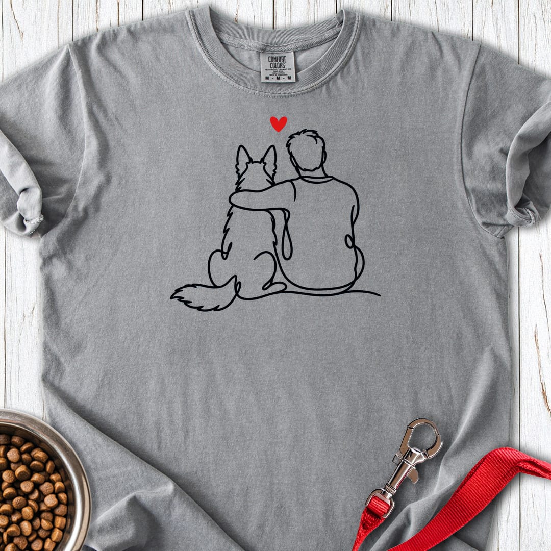 Man With German Shepherd Line Art Premium Tee Gift For Dog Lover