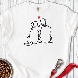 Man With Labrador Line Art Premium Tee Gift For Dog Lover