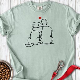 Man With Labrador Line Art Premium Tee Gift For Dog Lover