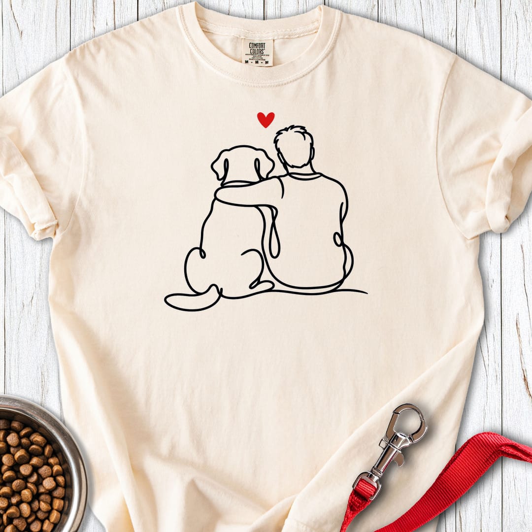 Man With Labrador Line Art Premium Tee Gift For Dog Lover