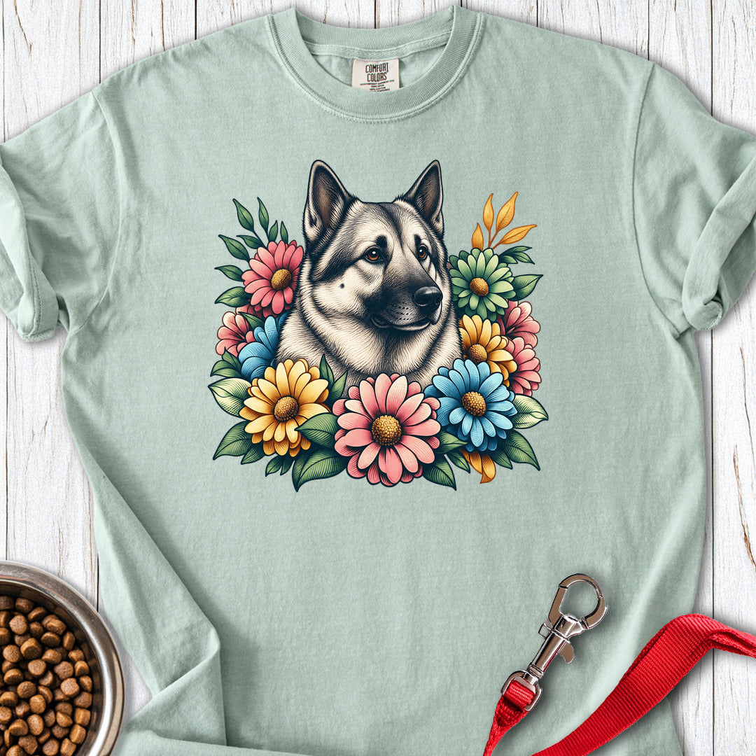 Norwegian Elkhound Flower Wreath Premium Tee Gift For Dog Lover