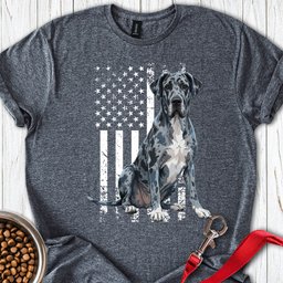 Merle Great Dane USA Flag T Shirt Gift For Dog Lover