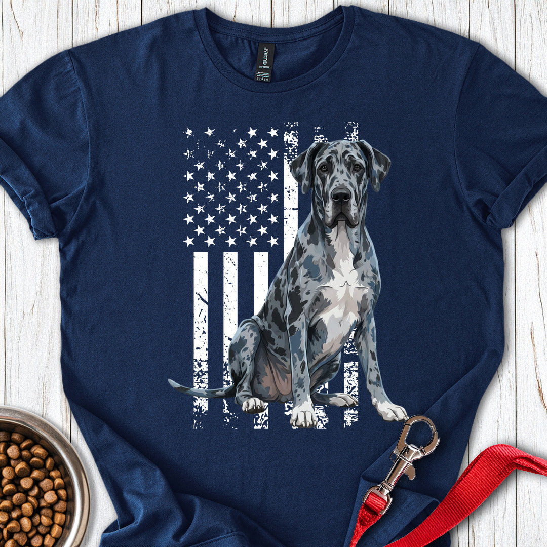 Merle Great Dane USA Flag T Shirt Gift For Dog Lover