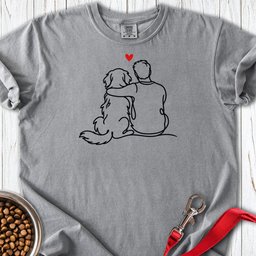 Man With Golden Retriever Line Art Premium Tee Gift For Dog Lover