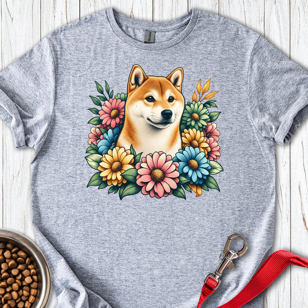 Shiba Inu Flower Wreath T Shirt Gift For Dog Lover