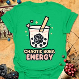 Chaotic Boba Energy Tee Gift For Tabletop Gamer