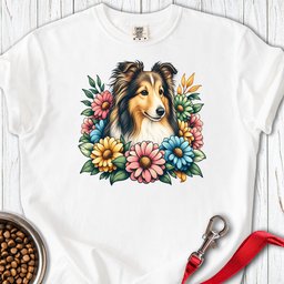 Shetland Sheepdog Flower Wreath Premium Tee Gift For Dog Lover