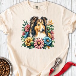 Shetland Sheepdog Flower Wreath Premium Tee Gift For Dog Lover