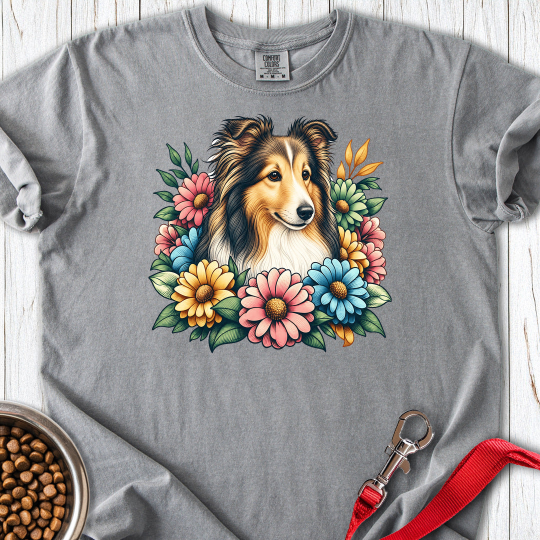 Shetland Sheepdog Flower Wreath Premium Tee Gift For Dog Lover