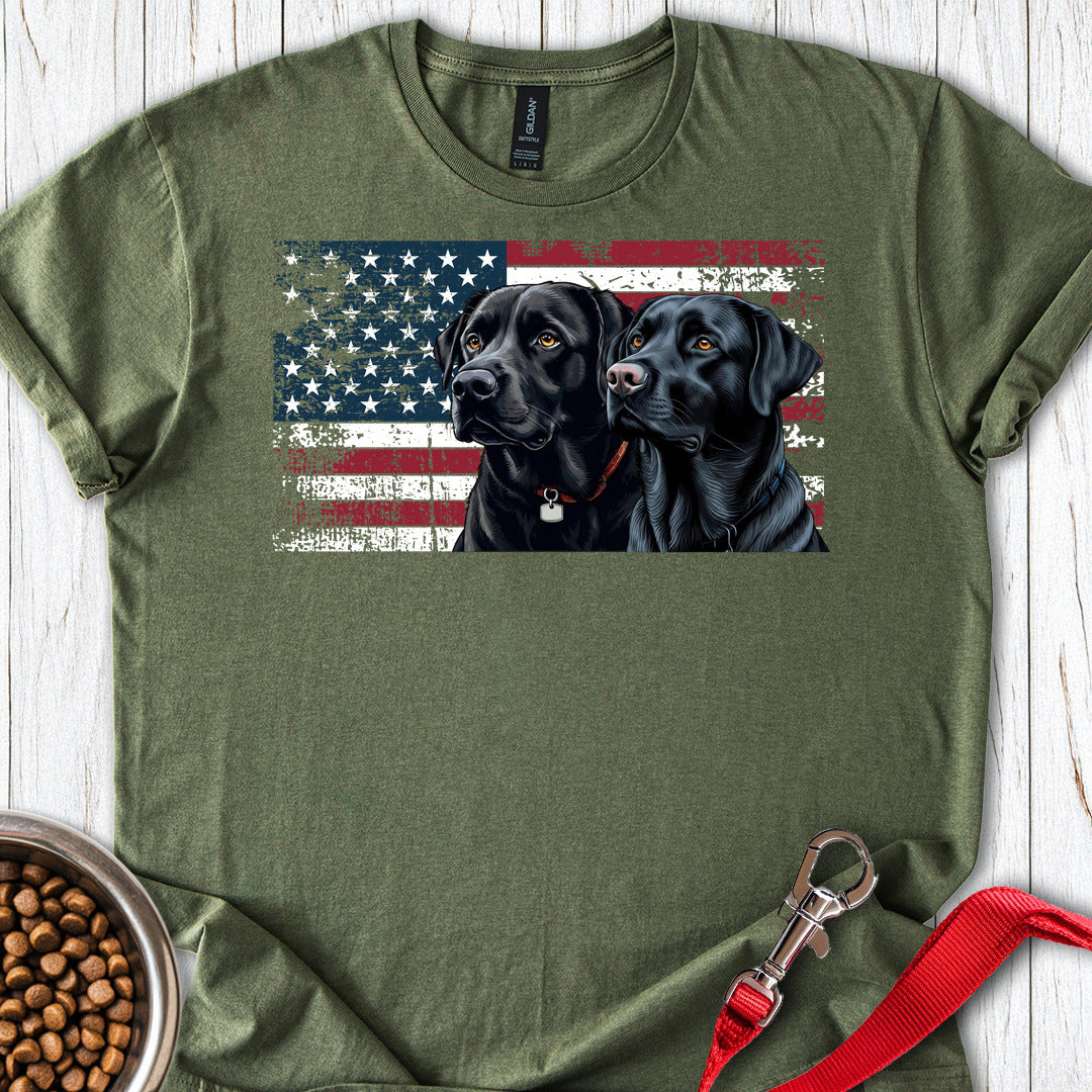 Two Black Labs USA T Shirt Gift For Dog Lover