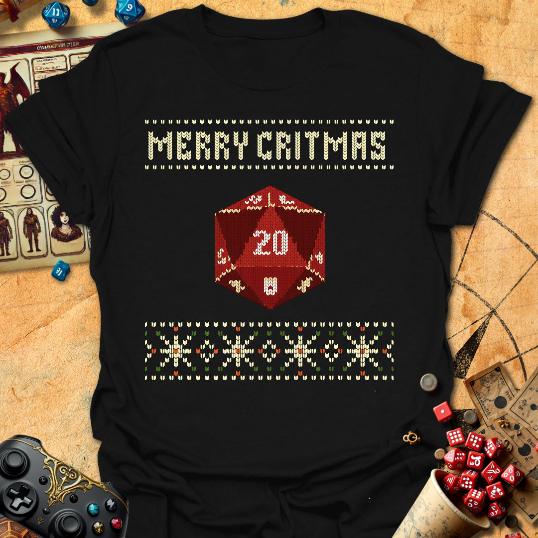 Knitted Merry Critmas Tee Gift For Tabletop Gamer