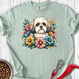 Shih Tzu Flower Wreath Premium Tee Gift For Dog Lover