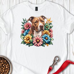 Pitbull Red Nose Flower Wreath T Shirt Gift For Dog Lover