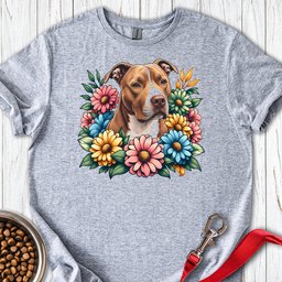 Pitbull Red Nose Flower Wreath T Shirt Gift For Dog Lover