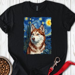 Red And White Husky Van Gogh T Shirt Gift For Dog Lover