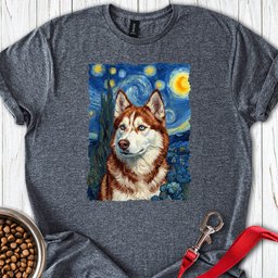 Red And White Husky Van Gogh T Shirt Gift For Dog Lover