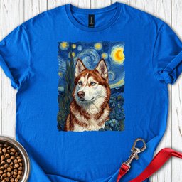 Red And White Husky Van Gogh T Shirt Gift For Dog Lover