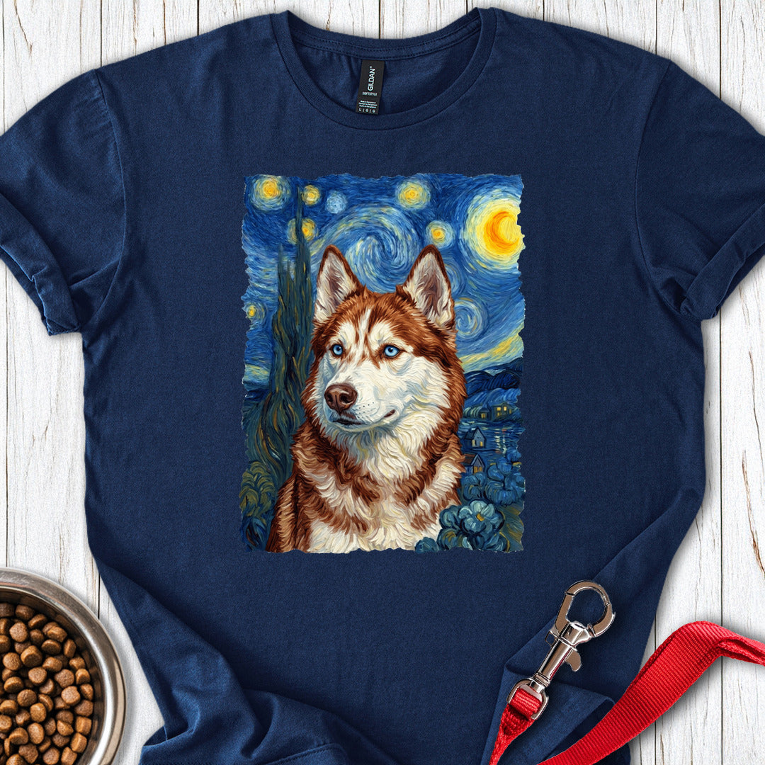 Red And White Husky Van Gogh T Shirt Gift For Dog Lover