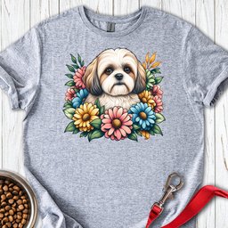 Shih Tzu Flower Wreath T Shirt Gift For Dog Lover