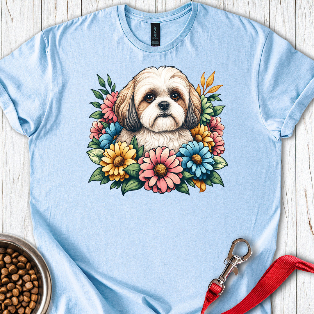 Shih Tzu Flower Wreath T Shirt Gift For Dog Lover