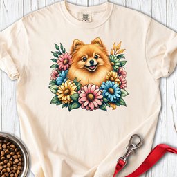Pomeranian Flower Wreath Premium Tee Gift For Dog Lover