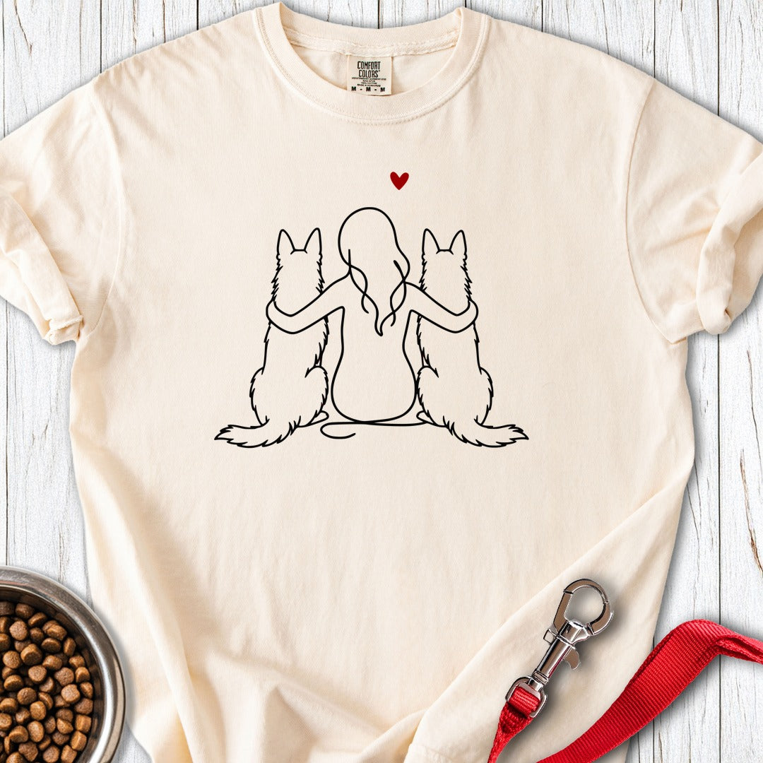 Two German Shepherds And Girl Premium Tee Gift For Dog Lover