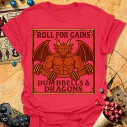 Dumbbells And Dragons Tee Gift For Tabletop Gamer