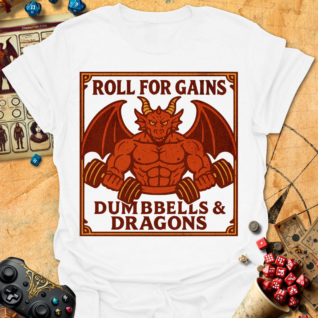 Dumbbells And Dragons Tee Gift For Tabletop Gamer