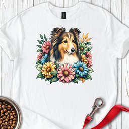 Shetland Sheepdog Flower Wreath T Shirt Gift For Dog Lover