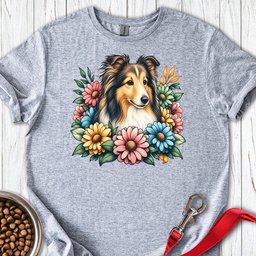 Shetland Sheepdog Flower Wreath T Shirt Gift For Dog Lover
