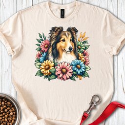 Shetland Sheepdog Flower Wreath T Shirt Gift For Dog Lover