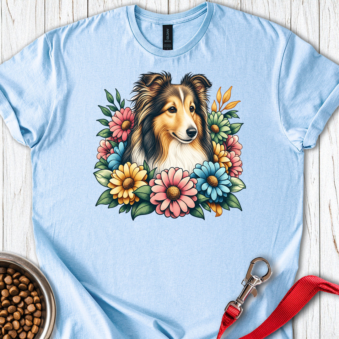 Shetland Sheepdog Flower Wreath T Shirt Gift For Dog Lover