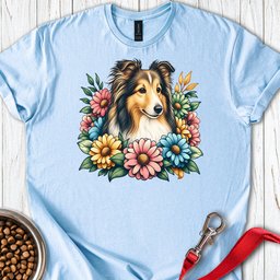 Shetland Sheepdog Flower Wreath T Shirt Gift For Dog Lover