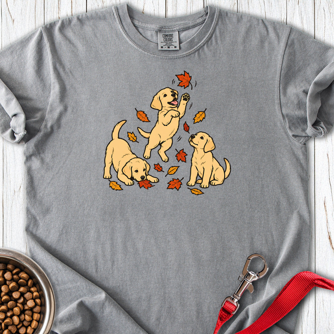 Yellow Labrador Puppies Fall Leaves Premium Tee Gift For Dog Lover