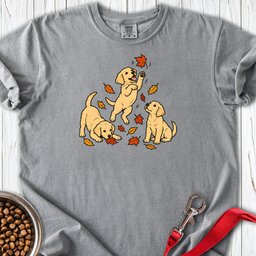 Yellow Labrador Puppies Fall Leaves Premium Tee Gift For Dog Lover