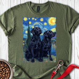 Two Black Labs Van Gogh T Shirt Gift For Dog Lover