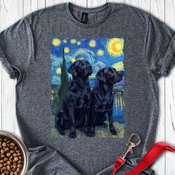 Two Black Labs Van Gogh T Shirt Gift For Dog Lover