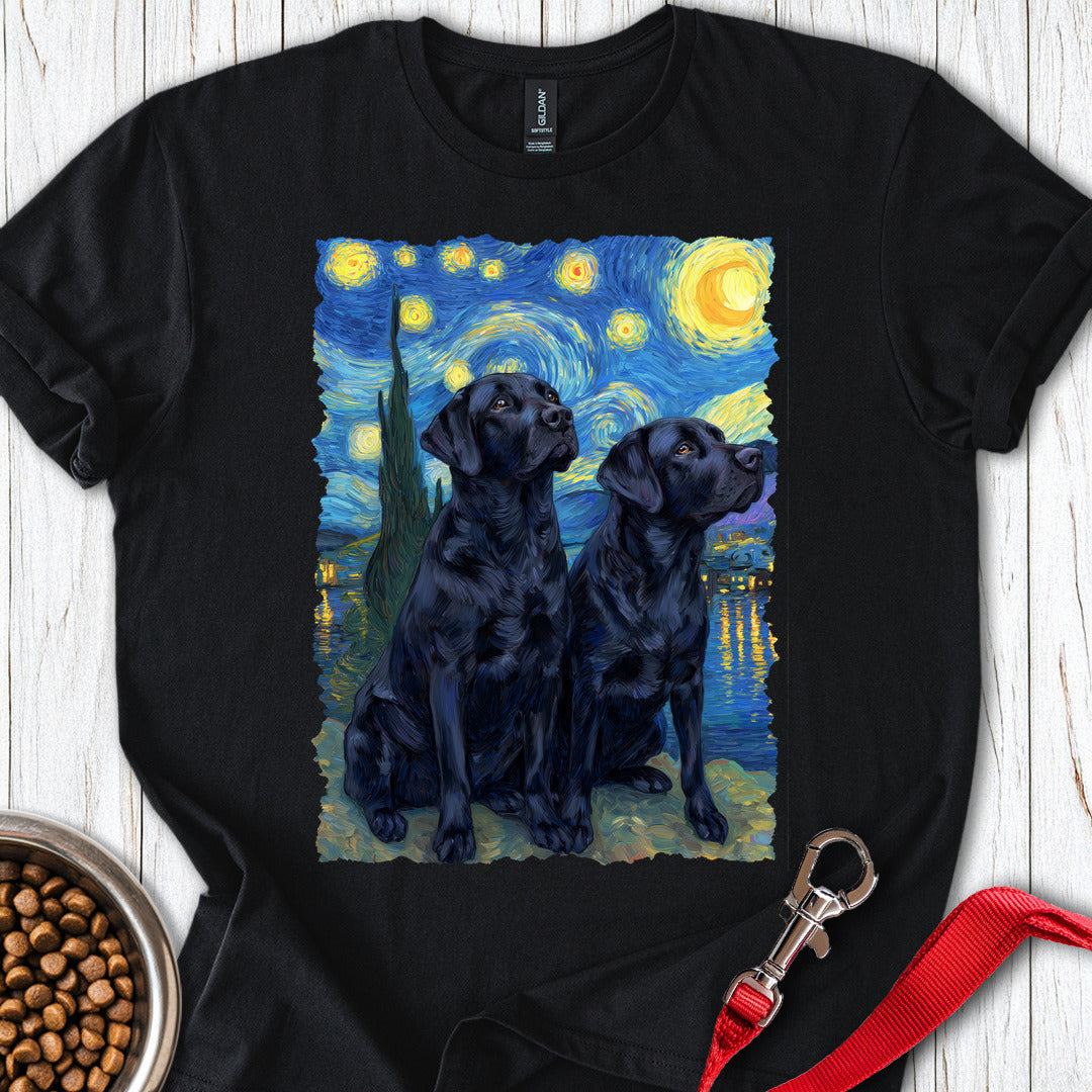 Two Black Labs Van Gogh T Shirt Gift For Dog Lover