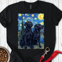 Two Black Labs Van Gogh T Shirt Gift For Dog Lover
