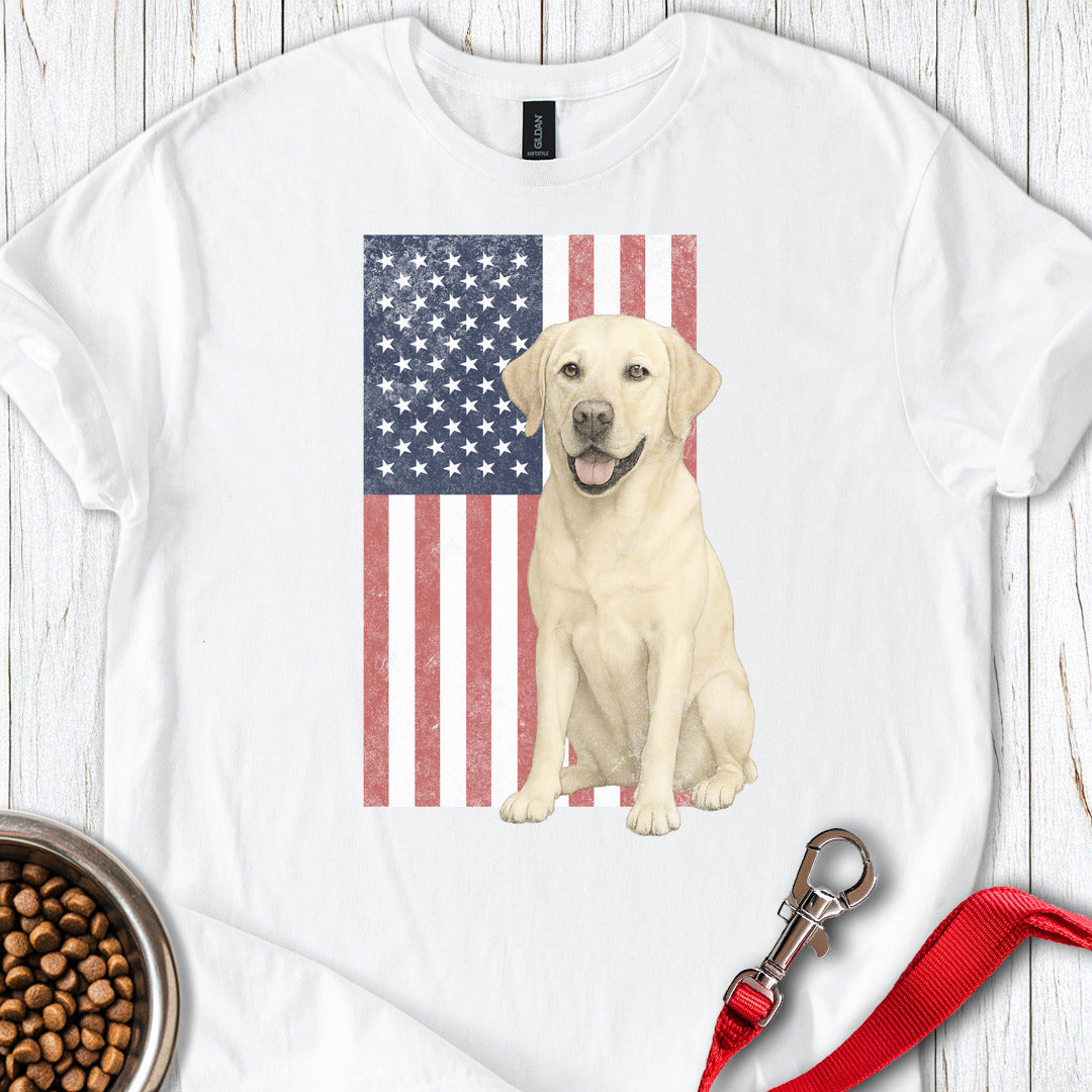 Yellow Labrador USA Flag Faded T Shirt Gift For Dog Lover