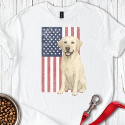 Yellow Labrador USA Flag Faded T Shirt Gift For Dog Lover