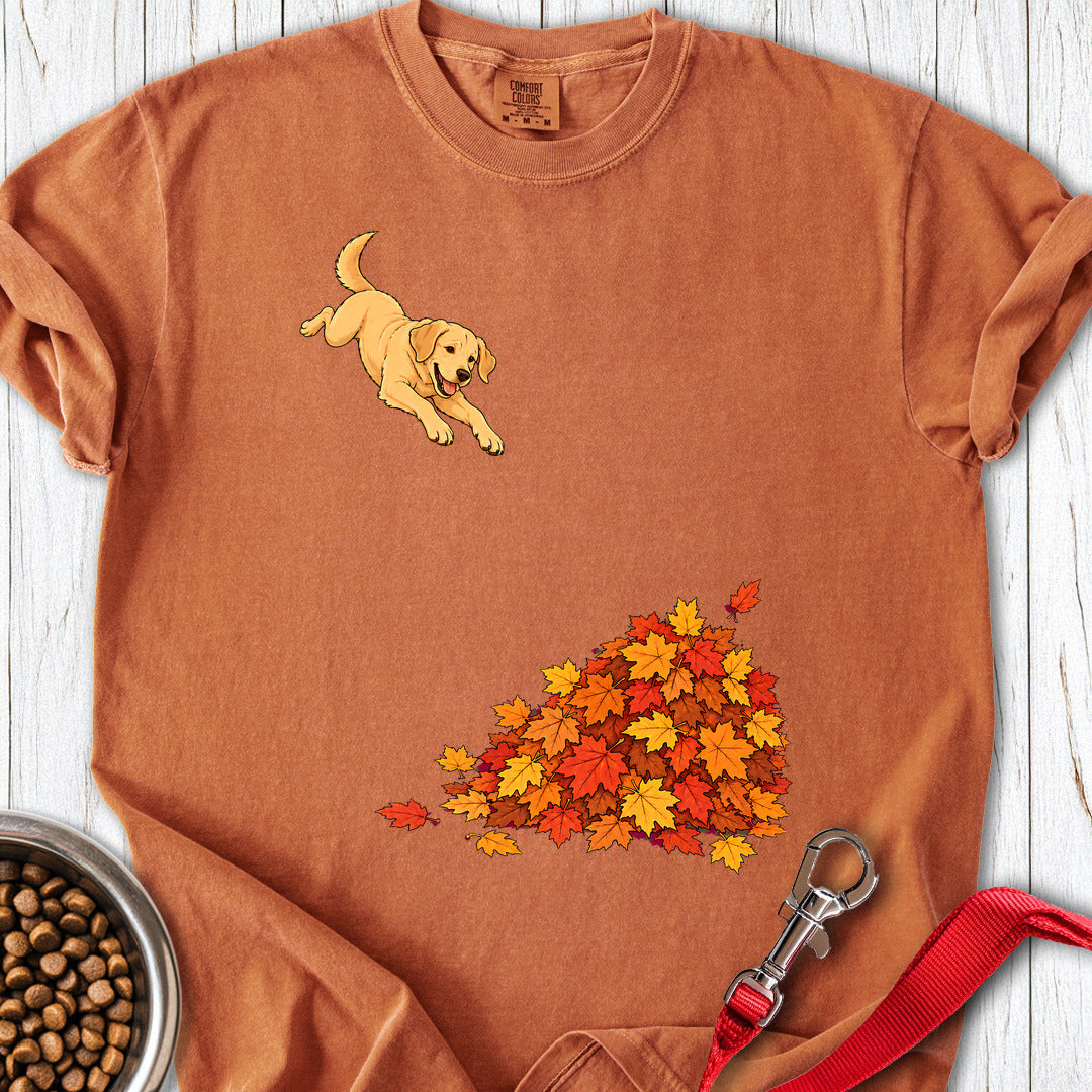 Yellow Labrador Leaf Pile 2 Premium Tee Gift For Dog Lover