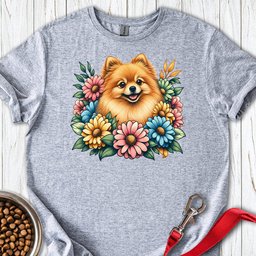 Pomeranian Flower Wreath T Shirt Gift For Dog Lover