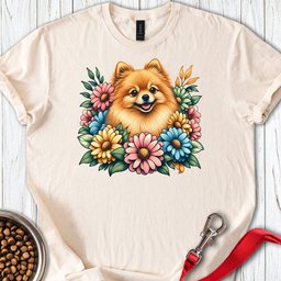 Pomeranian Flower Wreath T Shirt Gift For Dog Lover