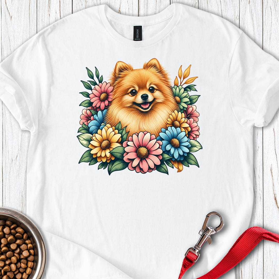 Pomeranian Flower Wreath T Shirt Gift For Dog Lover