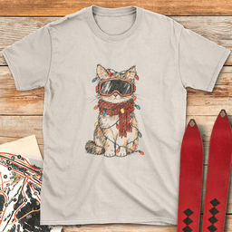 Christmas Lights Cat T Shirt Gift For Skier