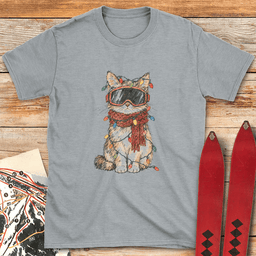 Christmas Lights Cat T Shirt Gift For Skier