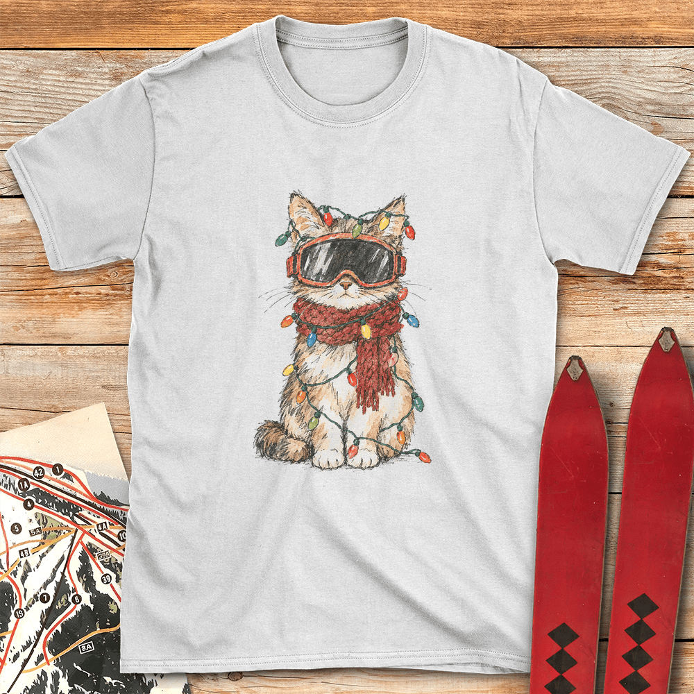Christmas Lights Cat T Shirt Gift For Skier