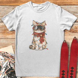 Christmas Lights Cat T Shirt Gift For Skier